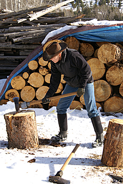 splitting wood